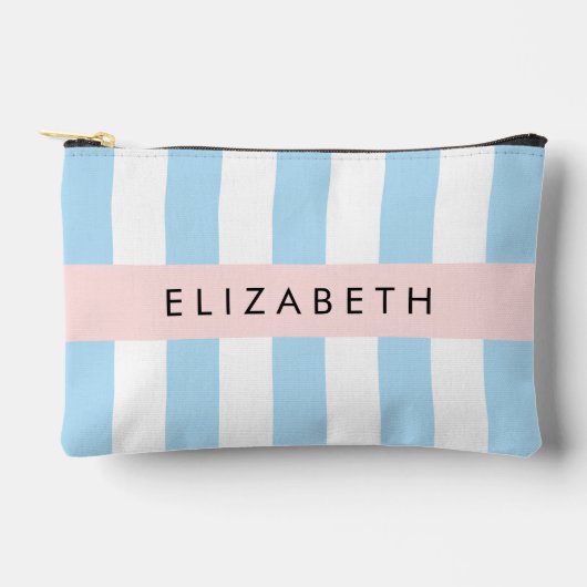 Pochette À Accessoires Bleu, Motif rayé, Lignes, Votre Nom (Recto)