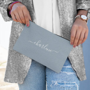 Pochette À Accessoires Bleu Poussiéreux et Élégant Nom Blanc