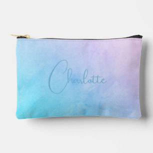 Pochette À Accessoires Bleu Rose Violet Ombré Lavis Aquarelle avec Nom