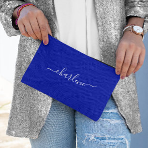 Pochette À Accessoires Bleu Royal et Élégant Nom Blanc