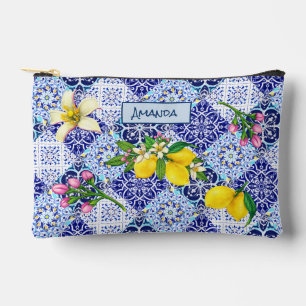 Pochette À Accessoires Bleu sicilien carreaux céramiques d'agrumes médite