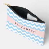 Pochette À Accessoires Bleu Zigzag, Bleu Chevron, Vague Motif, Votre Nom (Ouvrir)
