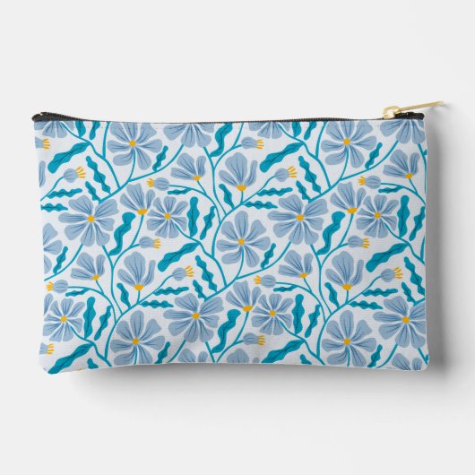 Pochette À Accessoires Blue Mid-Century Modern Floral Pattern (Verso)