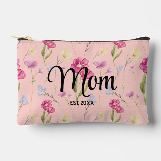 Pochette À Accessoires Blush Rose Fleur Sauvage Script Maman Établie (Recto)