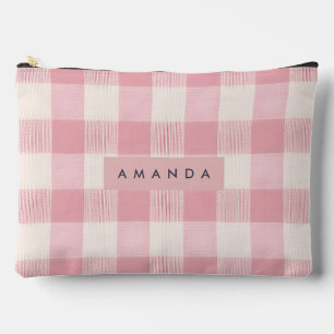 Pochette À Accessoires Blush Rose Gingham Personnalisé Pastel