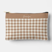 Pochette À Accessoires Boho Gingham Pattern Plaid Checkered Brown Name (Recto)