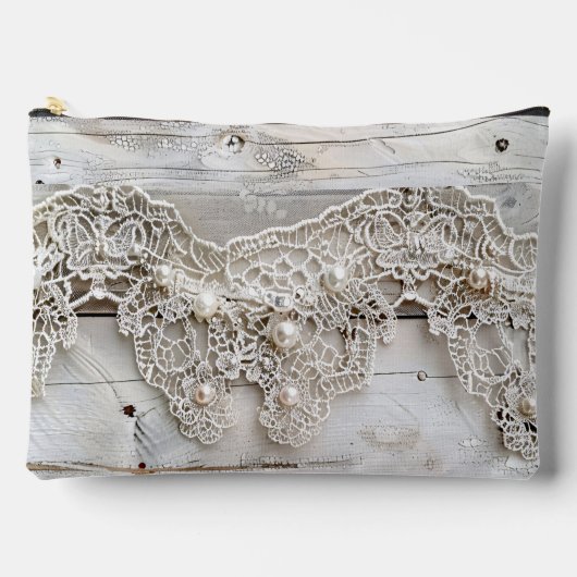 Pochette À Accessoires Bois rustique et dentelle antique (Recto)