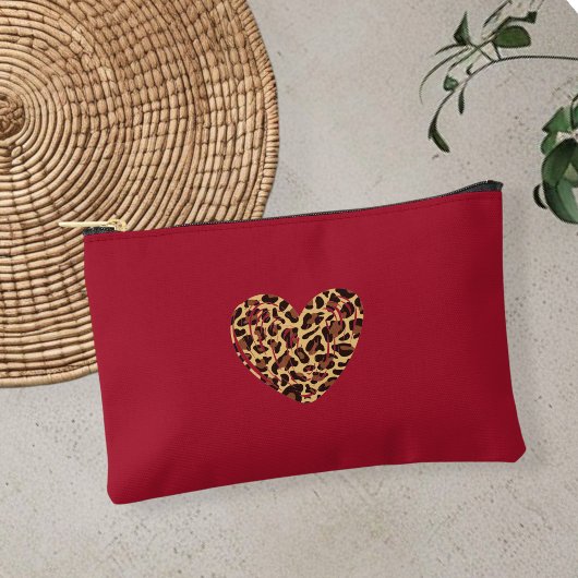 Pochette À Accessoires Bordeaux red accessory bag, leopard print bag,