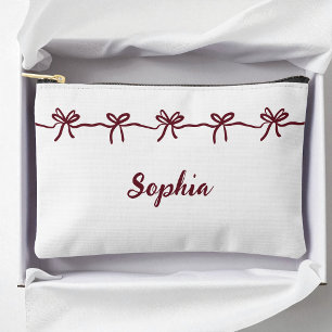 Pochette À Accessoires Bourgogne Nœud Demoiselle d'Honneur Écriture Moder