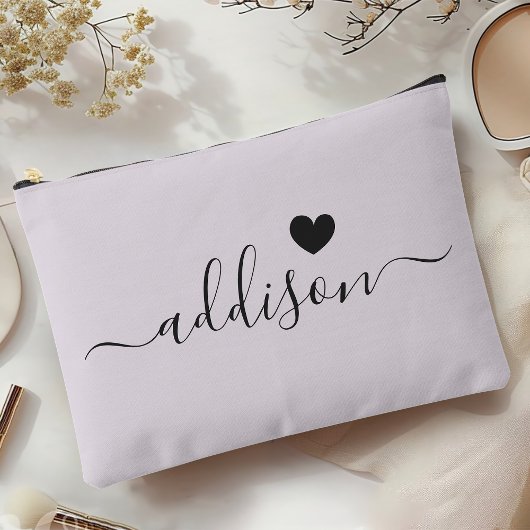 Pochette À Accessoires Bridesmaid Moderne Script Lavender Grey Heart