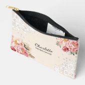 Pochette À Accessoires Bridesmaid rose floraux dentelle pêche beige (Ouvrir)