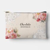 Pochette À Accessoires Bridesmaid rose floraux dentelle pêche beige (Recto)
