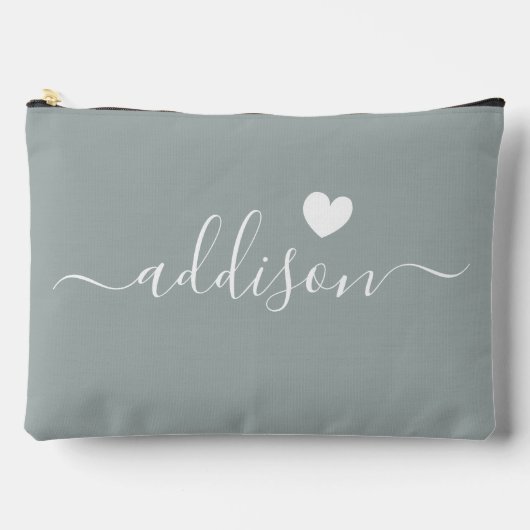 Pochette À Accessoires Bridesmaid Script moderne Sage Coeur vert (Recto)