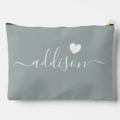 Pochette À Accessoires Bridesmaid Script moderne Sage Coeur vert (Verso)