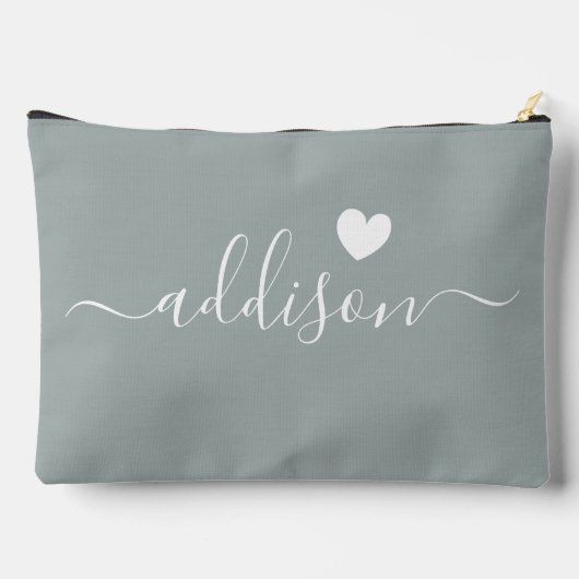 Pochette À Accessoires Bridesmaid Script moderne Sage Coeur vert (Verso)