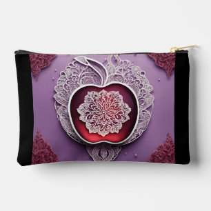Pochette À Accessoires Broderie de pomme en argent art IA 