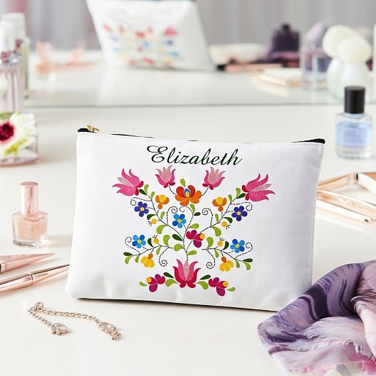 Pochette À Accessoires Broderie florale personnalisée