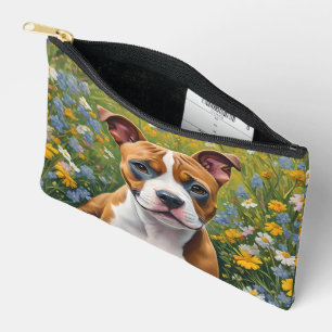 Pochette À Accessoires Brown Et Blanc Staffordshire Puppy Acrylique Art,