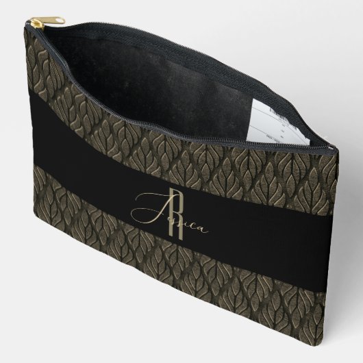 Pochette À Accessoires Brown or Laisser cuir motif & monogramme (Ouvrir)