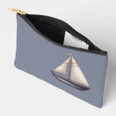 Pochette À Accessoires Brown Sailing Boat and Name on Gray (Ouvrir)