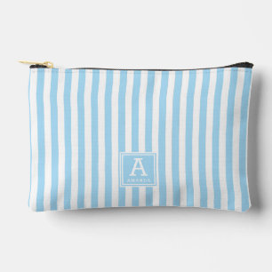 Pochette À Accessoires Cabana Rayures Bleu Poudre Monogramme Initiales