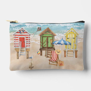 Pochette À Accessoires Cabanes de plage colorées amusantes Monogramme d'e