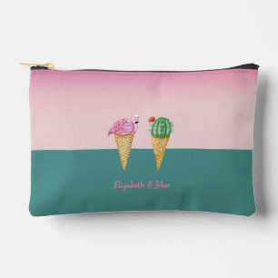 Pochette À Accessoires Cactus de cônes de glace colorés Flamants roses