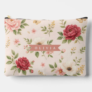 Pochette À Accessoires Cadeau Personnalisé Nom Romantique Floral Vintage