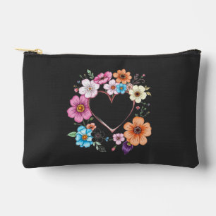 Pochette À Accessoires Cadre Coeur Floral Fleurs Romantiques Tirées À La