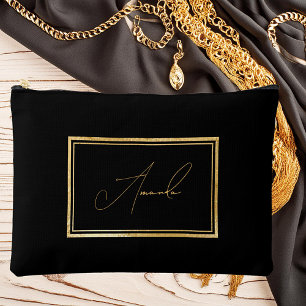 Pochette À Accessoires Cadre doré élégant sur noir personnalisé