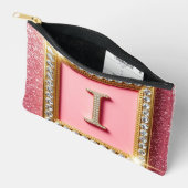 Pochette À Accessoires Cadre Doré Initiale Diamant I Monogramme Paillette (Ouvrir)