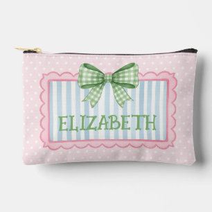 Pochette À Accessoires Cadre rose et bleu avec un nœud en vichy vert