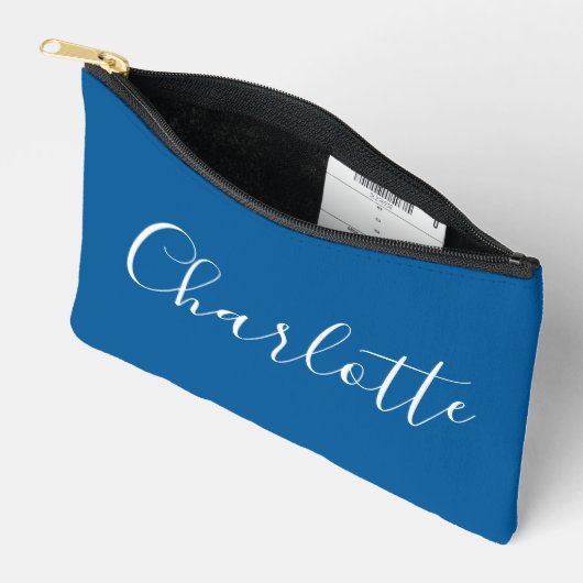 Pochette À Accessoires Calligraphie de nom de script moderne simple bleu (Ouvrir)