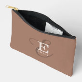 Pochette À Accessoires Calligraphie élégant Monogramme Nom Mocha Brown (Ouvrir)
