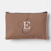Pochette À Accessoires Calligraphie élégant Monogramme Nom Mocha Brown (Recto)