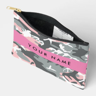 Pochette À Accessoires Camouflage Rose et Gris Personnalisez votre nom