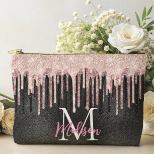 Pochette À Accessoires Carnet monogramme noir à goutte noire rose chic