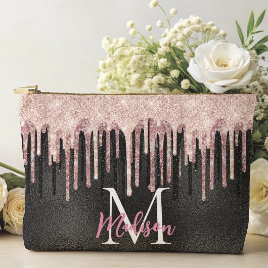 Pochette À Accessoires Carnet monogramme noir à goutte noire rose chic