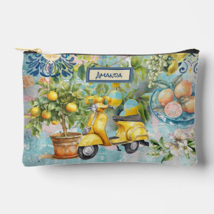 Pochette À Accessoires Carreaux fleuris chic bleu sicilien citrus collage
