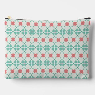 Pochette À Accessoires Carreaux motif fleur de trèfle vert menthe et rose