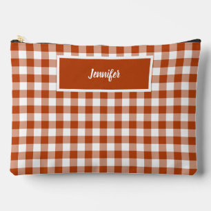 Pochette À Accessoires Carreaux Rouge Rouille Gingham Personnalisé