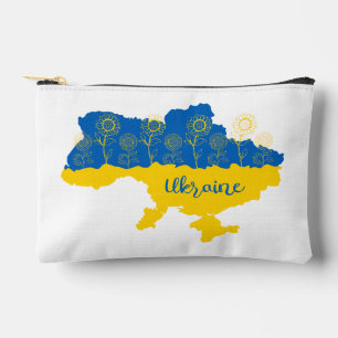 Pochette À Accessoires Carte de l'Ukraine avec tournesol et drapeau ukrai