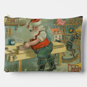 Pochette À Accessoires Carte de Noël vintage - Le Père Noël dans son atel