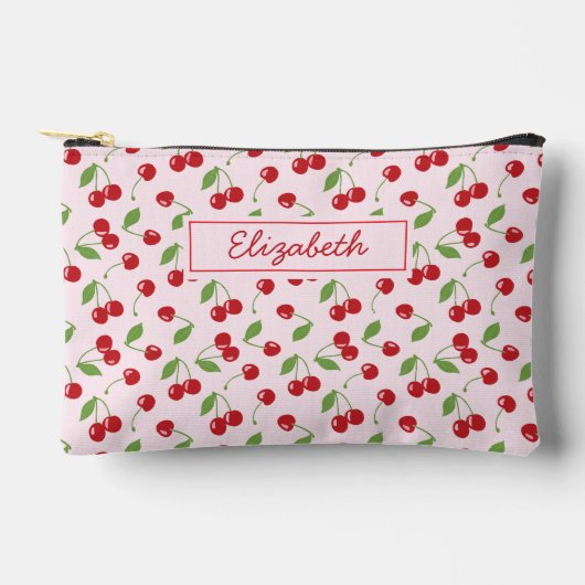 Pochette À Accessoires Cerises Motif avec nom rose pâle (Recto)