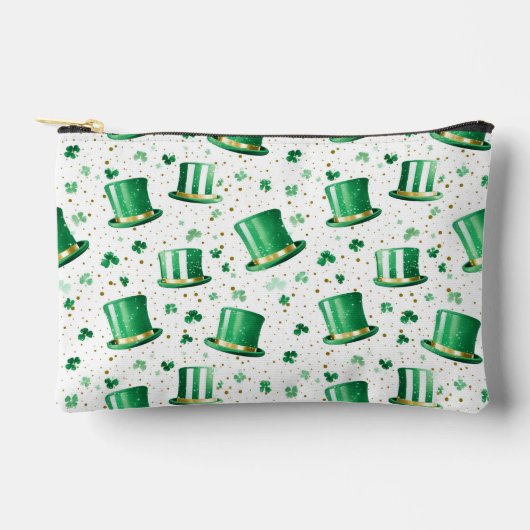 Pochette À Accessoires Chapeaux verts dorés de luxe et trèfles blancs (Recto)
