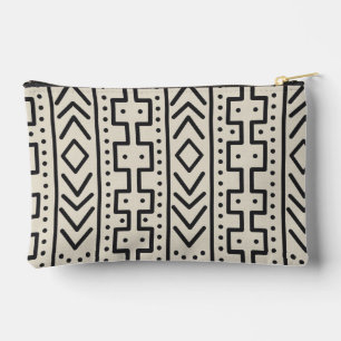 Pochette À Accessoires Charbon Ivoire Mudcloth Inspiré Tribal Moderne