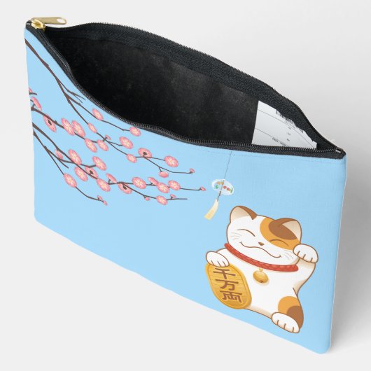 Pochette À Accessoires Chat chanceux japonais, Calico Maneki Neko (Ouvrir)