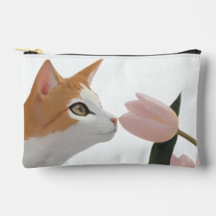 Pochette À Accessoires Chat Curieux Floral de Printemps