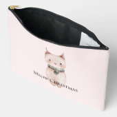 Pochette À Accessoires Chat de Noël Rose Pâle (Ouvrir)