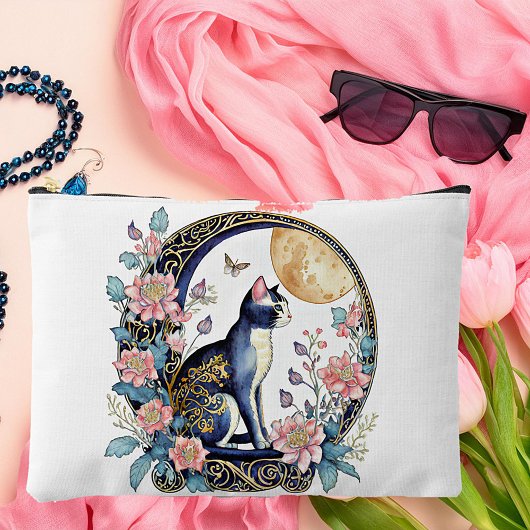 Pochette À Accessoires Chat et lune Art déco